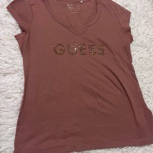 GUESS Women's Brown V-Neck Top